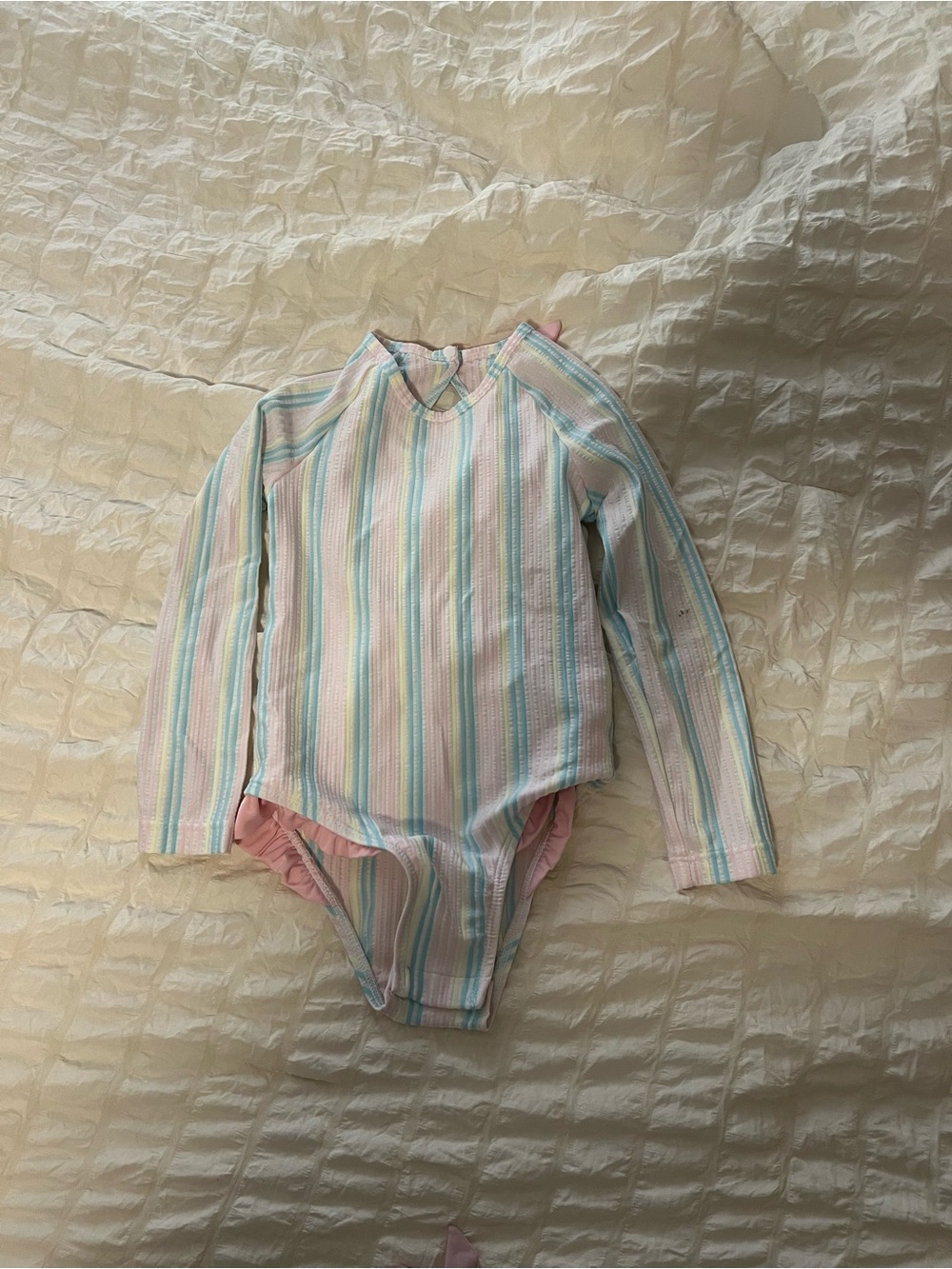 Crown & Ivy Toddler Girls Ruffle Bow Rash Guard One Piece Swimsuit Size 4T